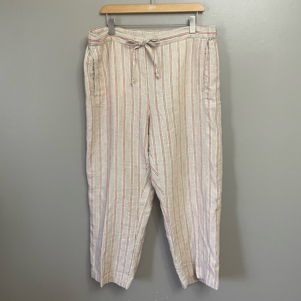 Coldwater Creek XL Petite Linen Pants Orange Stripes beach vacation summer